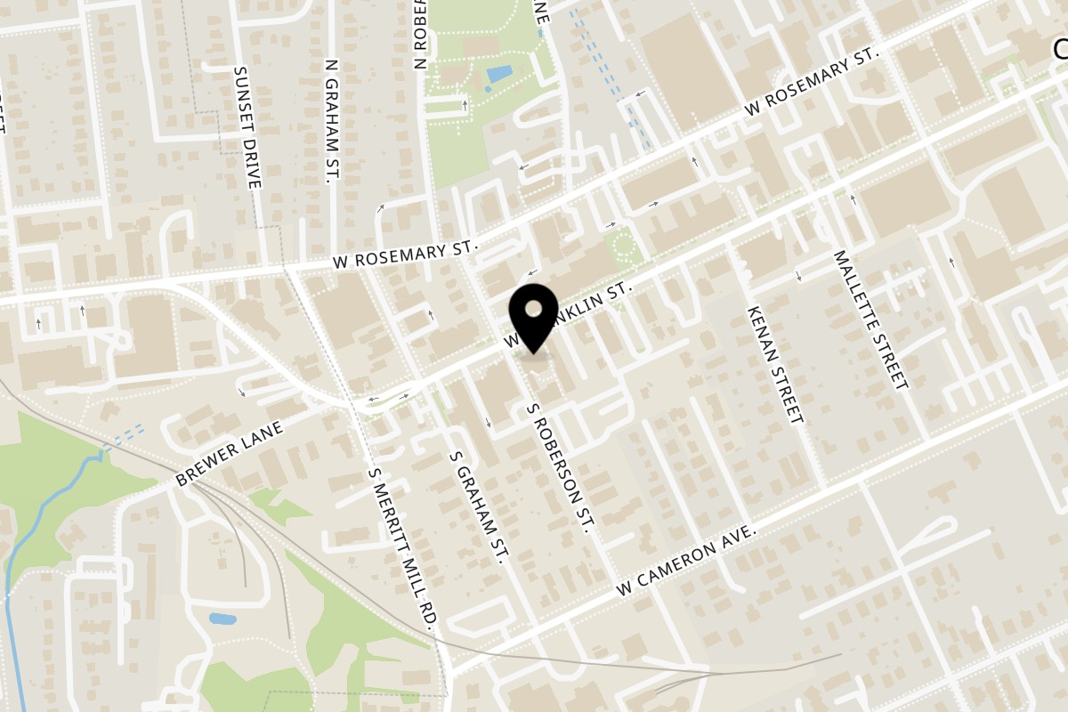 Map showing the location of Kahlovera Mexican Bar & Grill West Franklin St. on 431 W Franklin St #110 in Chapel Hill
